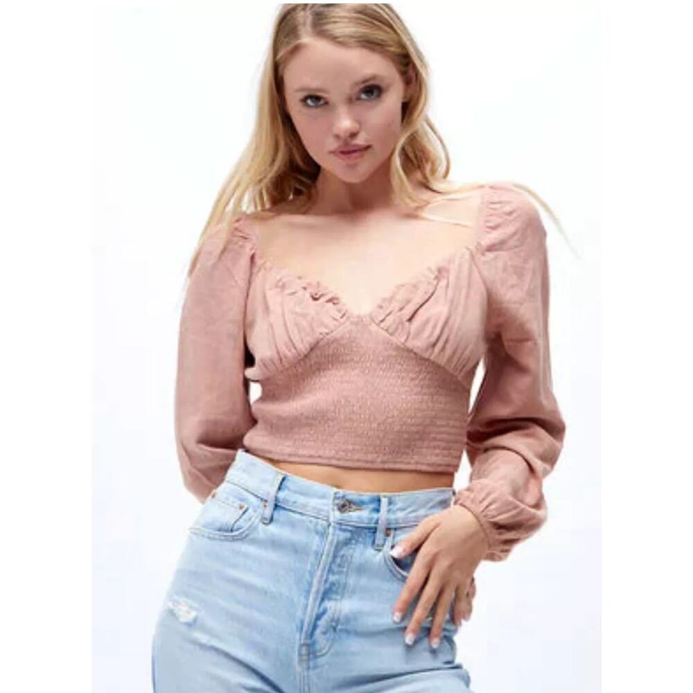 Pacsun L.A. Hearts Long Sleeve Smocked Bustier Top- Size Small